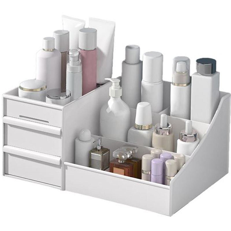 Organiseur De Bureau ALIGADO Avec 3 Tiroirs Et 19 Compartiments - Blanc, 28x18x13 Cm - Pour Cosmétiques, Papeterie, Maquillage