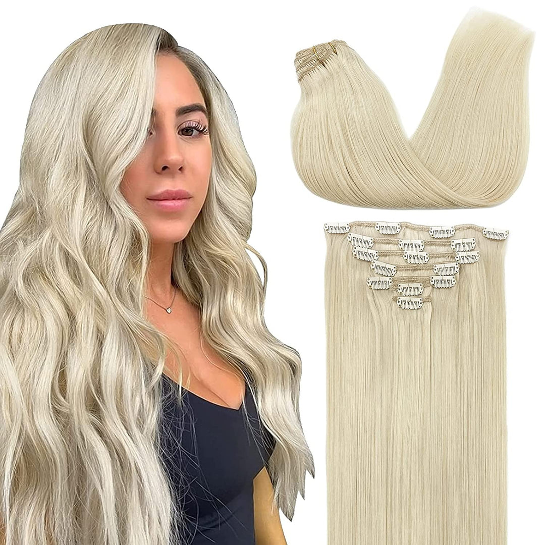 Extensions à Clips Cheveux Naturels Remy Hair - 65 cm - #60 Blond Platine
