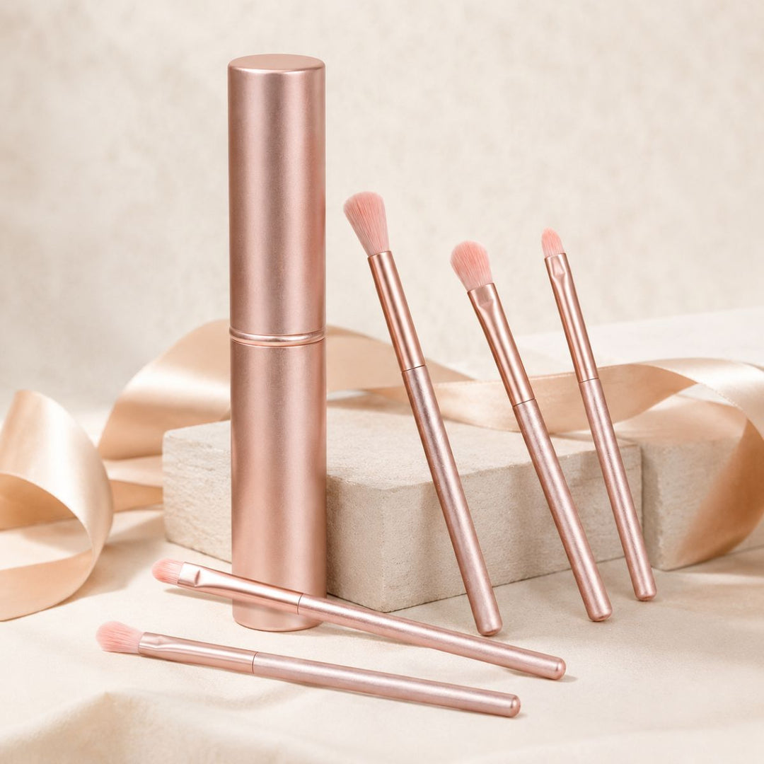 UNIQ Technique PRO Rose Lens - Kit de 5 Pinceaux à Paupières avec Boîte