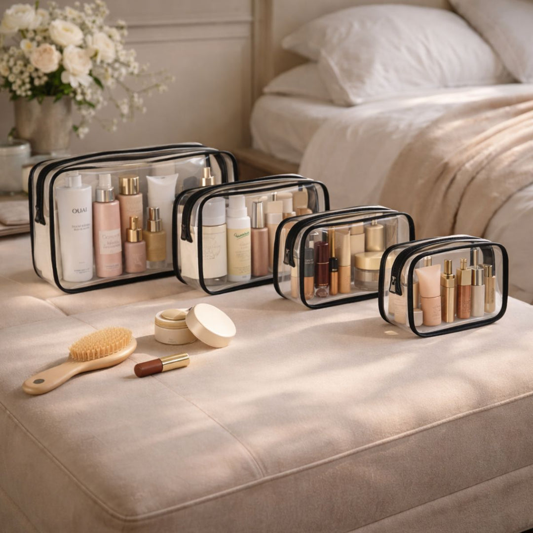 UNIQ Multivarious Trousses de Toilette Transparentes - Set de 4 - Noir