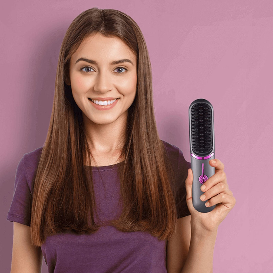 Brosse Lissante 2-en-1 UNIQ - Lisseur et Boucleur Portable Rechargeable USB-C