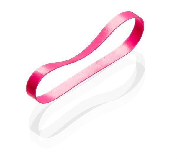 A pack of BLAX Hair Elastics - Pink (8 pcs) from BLAX is shown on a white surface, with one elastic forming an oblong loop and casting a soft shadow.