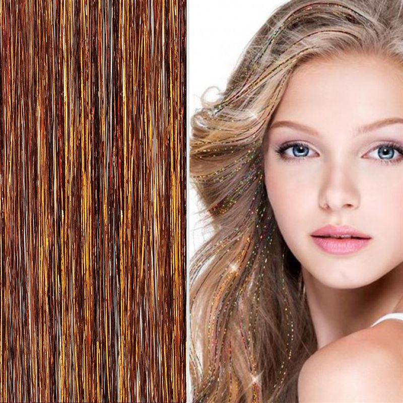 Bling glitter Extensions - 100 glitter hair strands 80 cm - coffee/mocha coloured - | Fashiongirl