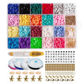 Le kit de bijoux DIY Clay Beads - KREA de Fashiongirl comprend des perles acryliques colorées, des élastiques, des fermoirs et des ciseaux dans une boîte de rangement à 24 compartiments, parfaite pour créer des bijoux personnalisés.