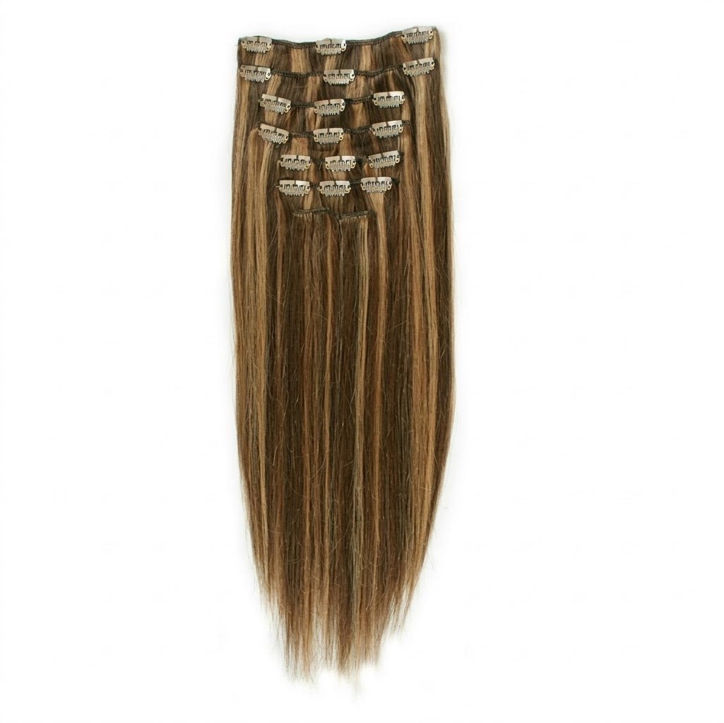 Clip In Extensions 4/27 Brown/ Medium Blonde Mix - Clip in Extensions - Fashiongirl
