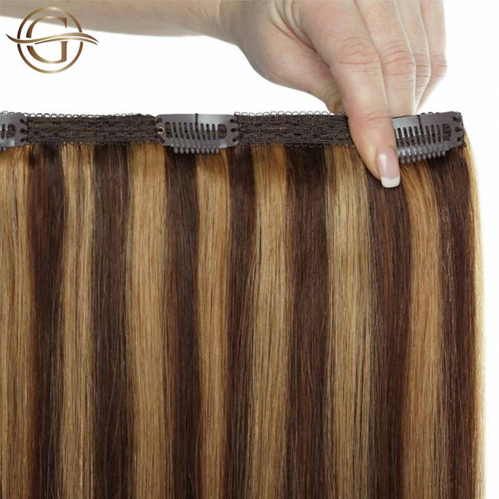 Clip on hair extensions #4/27 Brown/Blonde Mix - 7 sets - 50 cm | Gold24 - | Fashiongirl
