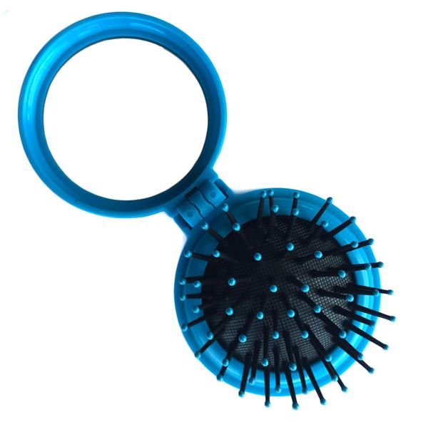 Compact makeup mirror with brush - blue - | Fashiongirl