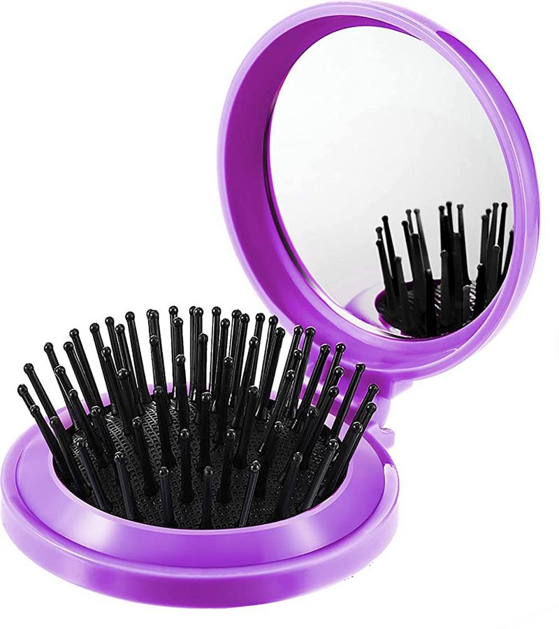 Miroir de maquillage compact avec pinceau - Violet - | Fashiongirl