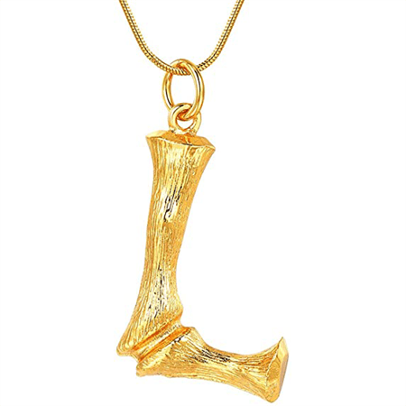 Gold Bamboo Alphabet / Letter Necklace - L - | Fashiongirl