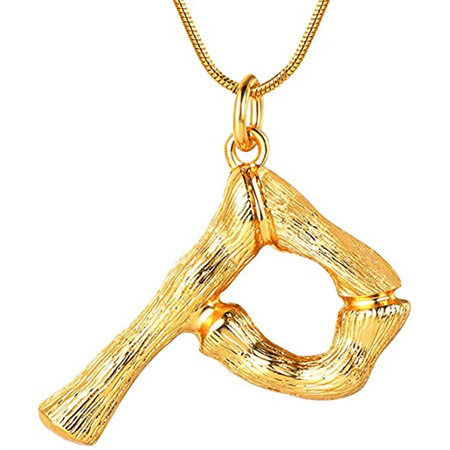 Gold Bamboo Alphabet / Letter Necklace - P - | Fashiongirl