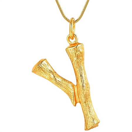 Gold Bamboo Alphabet / Letter Necklace - Y - | Fashiongirl