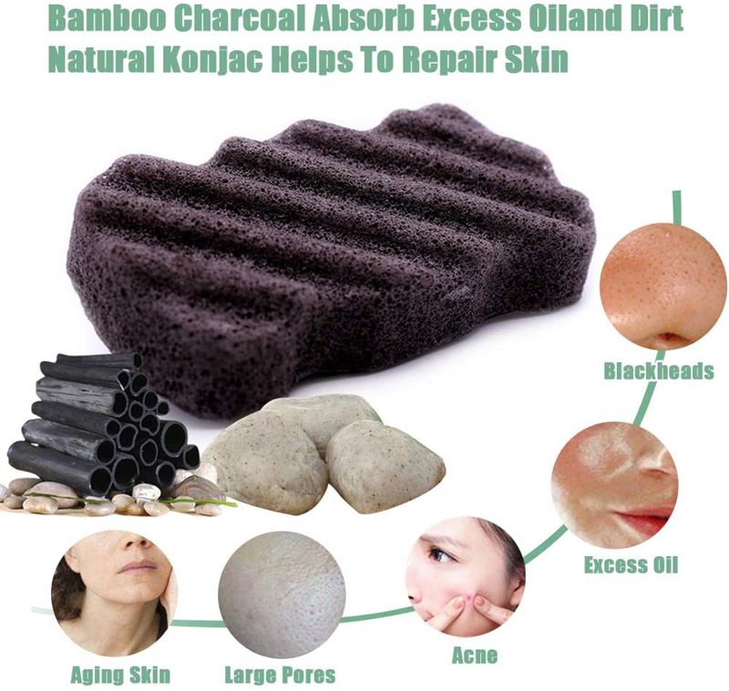 Éponge sèche Konjac Wave Bamboo Charcoal (pour le corps) - 1 pièce - | Fashiongirl