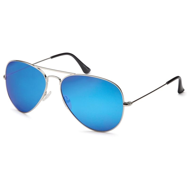 Lunettes de soleil aviateur Lux - verres bleus avec monture argentée - | Fashiongirl