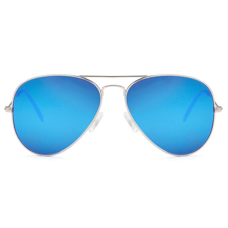 Lunettes de soleil aviateur Lux - verres bleus avec monture argentée - | Fashiongirl