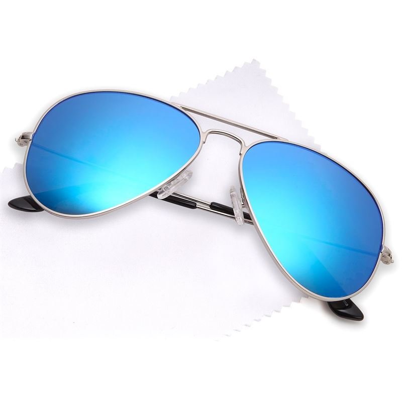 Lunettes de soleil aviateur Lux - verres bleus avec monture argentée - | Fashiongirl