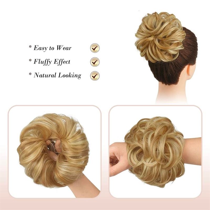 Messy Bun Hair elastic with curly artificial hair - 27H613 Strawberry Blonde &amp; Bleach Blonde - Hair Accessories | Fashiongirl
