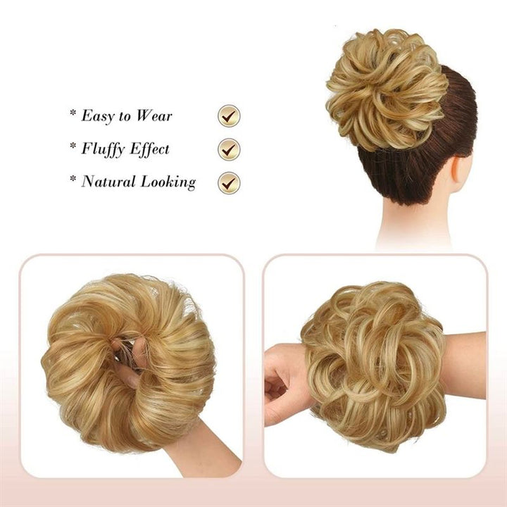 Messy Bun Hair elastic with curly artificial hair - 27H613 Strawberry Blonde &amp; Bleach Blonde - Hair Accessories | Fashiongirl