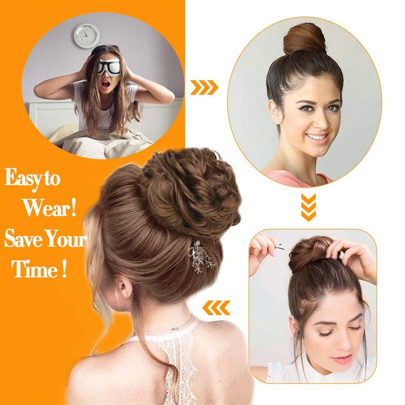 Élastique à cheveux Messy Bun avec cheveux artificiels bouclés - #33 Brun foncé avec reflets roux - Accessoires pour cheveux | Fashiongirl