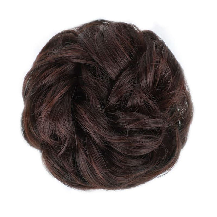 Élastique à cheveux Messy Bun avec cheveux artificiels bouclés - #33 Brun foncé avec reflets roux - Accessoires pour cheveux | Fashiongirl
