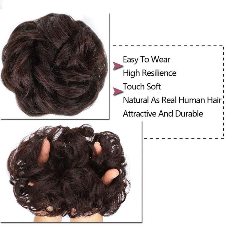 Élastique à cheveux Messy Bun avec cheveux artificiels bouclés - #33 Brun foncé avec reflets roux - Accessoires pour cheveux | Fashiongirl