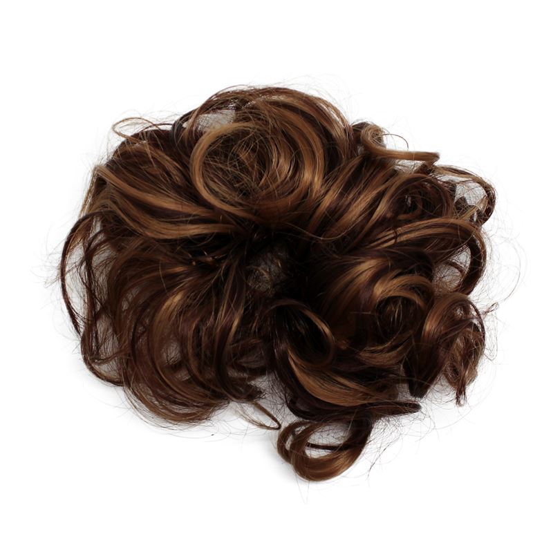 Messy Bun Hair elastic with curly artificial hair - Dark brown &amp; Light Brown Mix - Hair Accessories | Fashiongirl