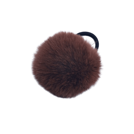 Pom Pom Fur with hair elastic - Brown - Hair Accessories | Fashiongirl