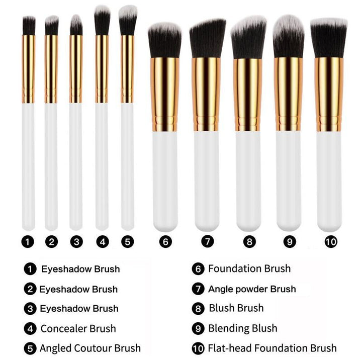 Pinceaux de maquillage PRO Blanc / Or 10 pièces - | Fashiongirl