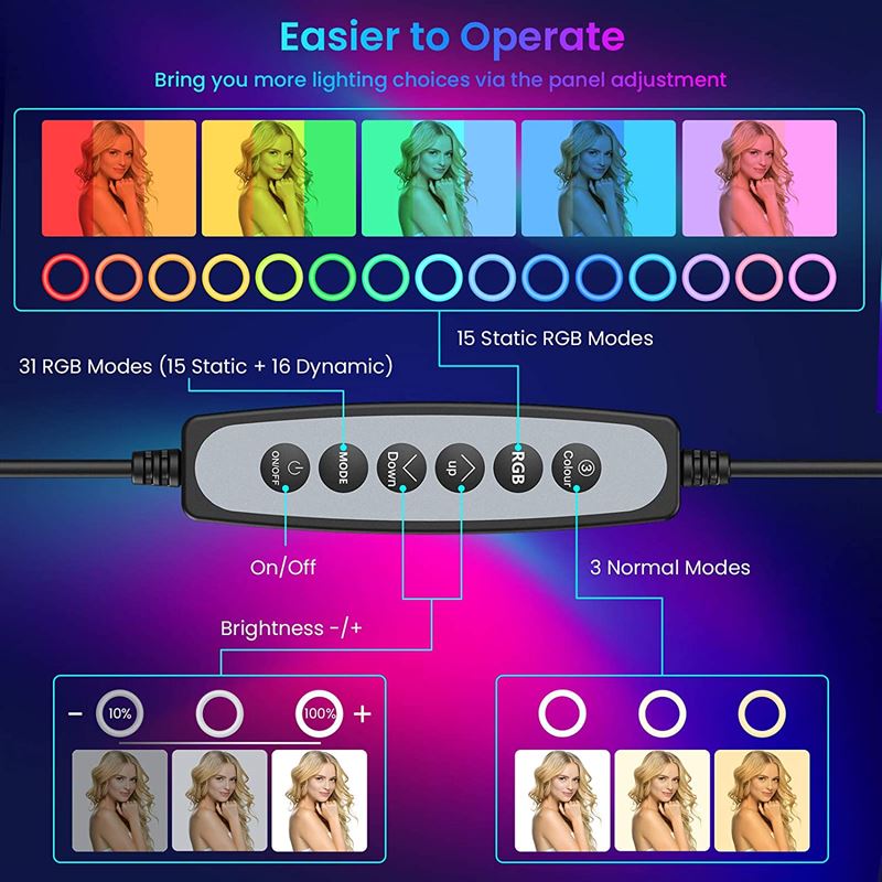 Anneau lumineux avec éclairage RGB + télécommande sans fil - | Fashiongirl