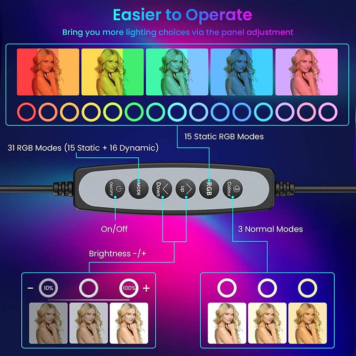 Anneau lumineux avec éclairage RGB + télécommande sans fil - | Fashiongirl