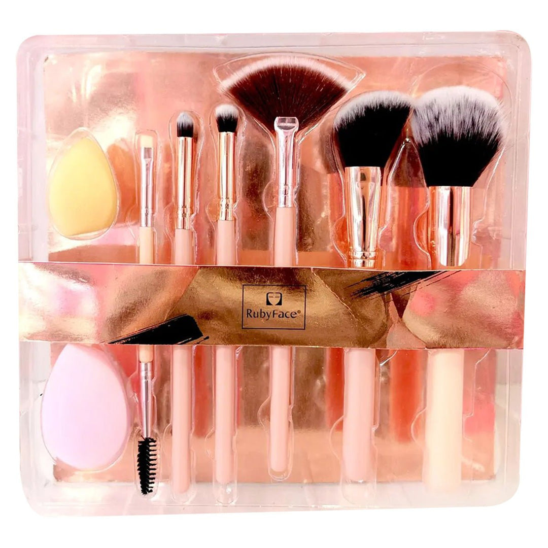 RubyFace Essential Makeup Brush Set - 7 pinceaux et 2 éponges - | Fashiongirl