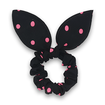 Scrunchie with bow - Black with pink dots - Hair Accessories