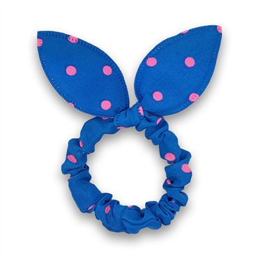 Scrunchie with bow - Light blue with pink dots - Hair Accessories