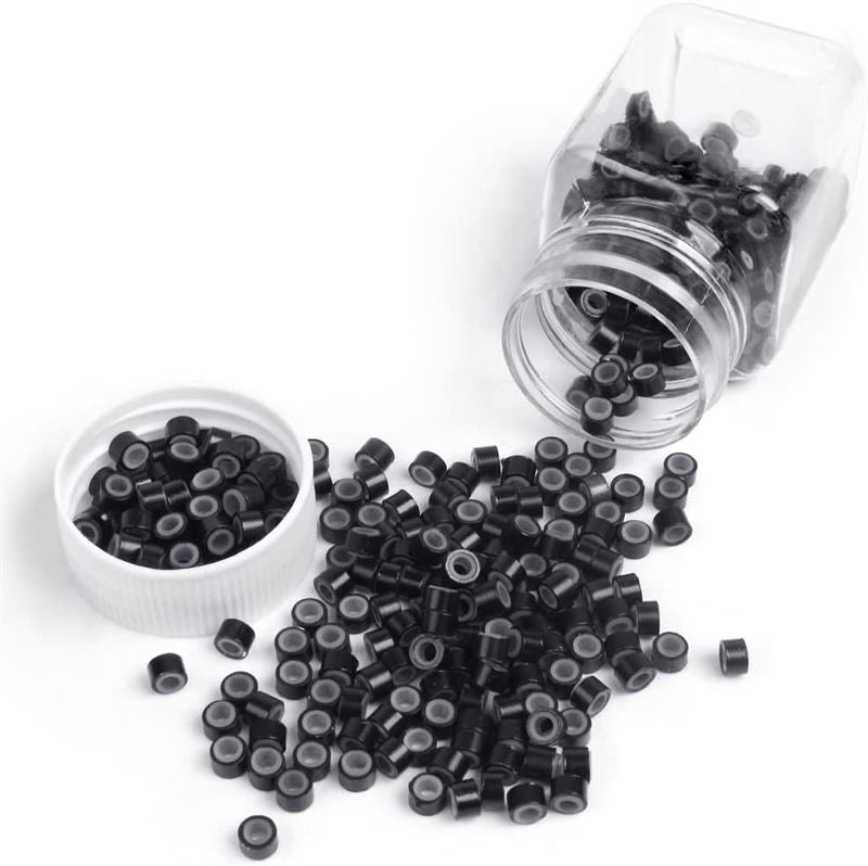 Micro-anneaux en silicone pour extensions - Noir 500 pièces. - | Fashiongirl