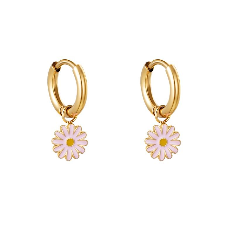 SOHO Daisy Hoop Earrings - Gold/Pink - | Fashiongirl