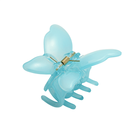 The SOHO Ella Hair Claw - Arctic by SOHO is a translucent blue acetate butterfly clip with a sturdy metal spring hinge—ideal for cute hairstyles. Displayed on a white background.