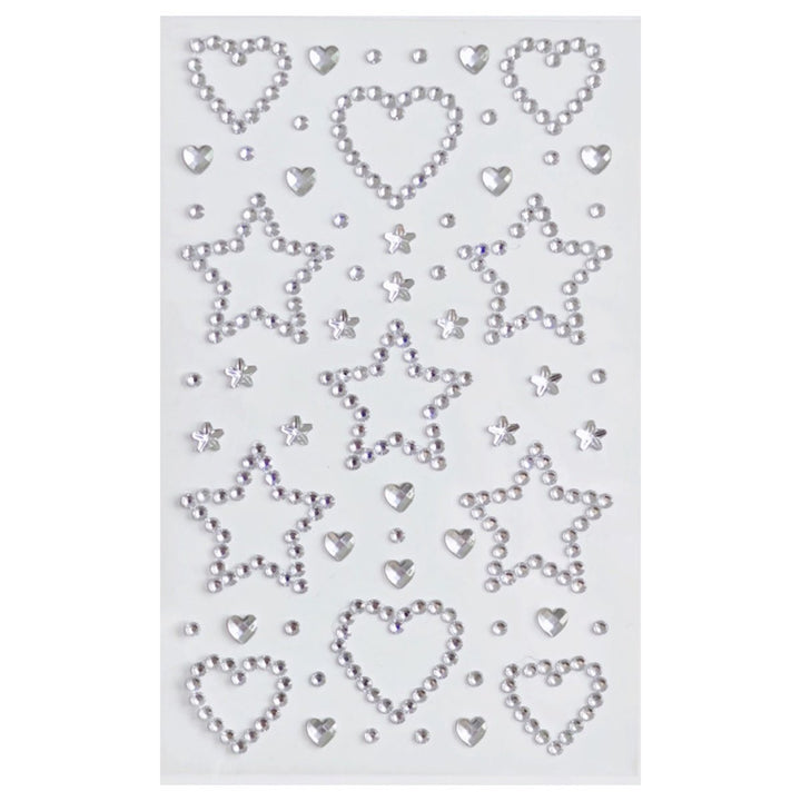 SOHO Hearts & Stars Strass autocollants pour le visage, le maquillage, les ongles, le corps, l'artisanat - Argent - | Fashiongirl