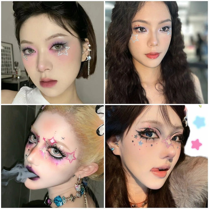 SOHO Hearts & Stars Strass autocollants pour le visage, le maquillage, les ongles, le corps, l'artisanat - Argent - | Fashiongirl