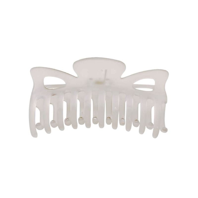 The SOHO Jelly Hair Claw - Cloudy Grey by SOHO is a large, white plastic clip with wide, curved teeth and a butterfly-shaped top. It provides a strong grip and suits all hair types.