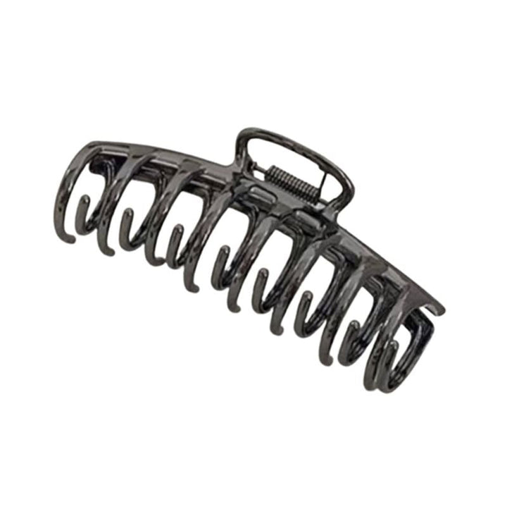 The SOHO Kana Metal Hair Claw - Titanium by SOHO features interlocking teeth and a spring hinge for a strong grip, making it ideal for all hair types.