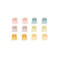 Les mini-pinces à cheveux SOHO Lucca - Glitter sont disponibles dans des tons pastel (rose, violet, jaune, vert et bleu) disposés en rangées. Ces pinces SOHO délicates ajoutent une touche charmante et scintillante à toutes les coiffures.