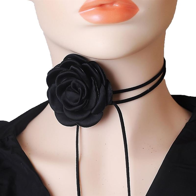 SOHO Rose String Choker Flower Necklace - Black - | Fashiongirl