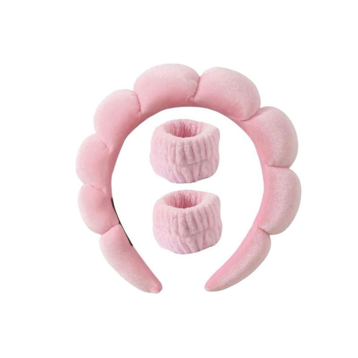 Spa Headband and Microfibre Wristband - Pink - Hair Accessories