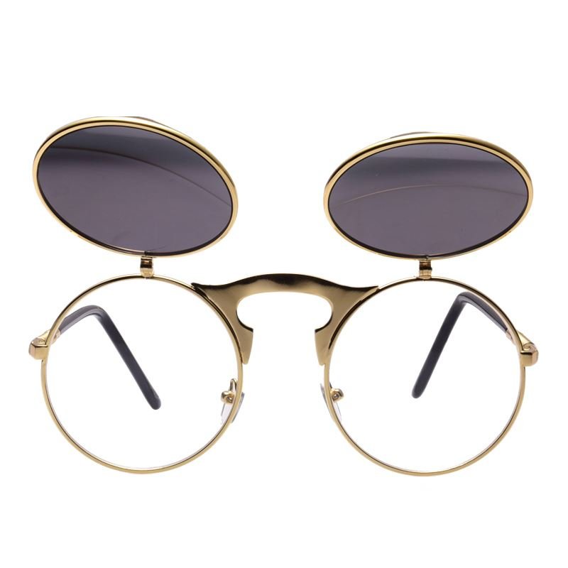 Lunettes de soleil Steampunk dorées avec fonction flip - | Fashiongirl