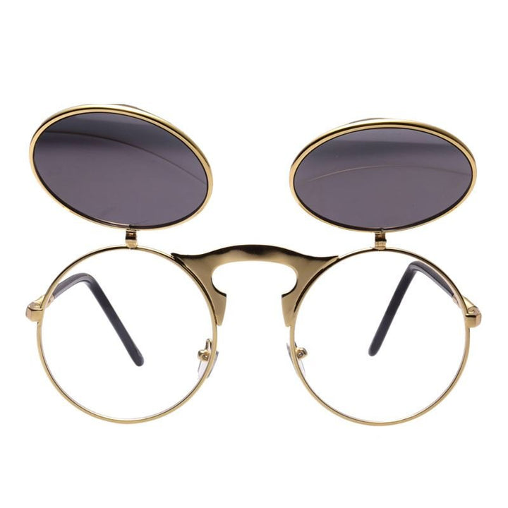 Lunettes de soleil Steampunk dorées avec fonction flip - | Fashiongirl