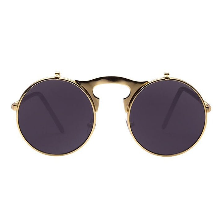 Lunettes de soleil Steampunk dorées avec fonction flip - | Fashiongirl