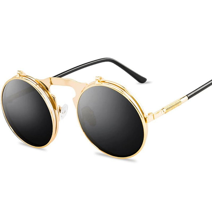Lunettes de soleil Steampunk dorées avec fonction flip - | Fashiongirl