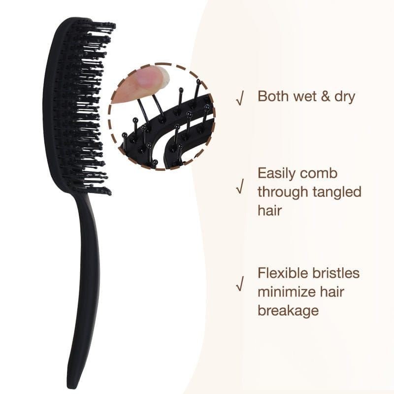 TBC Detangling Hair Brush - Wet &amp; Dry Hollow Brush - Black - Hair Styling tool