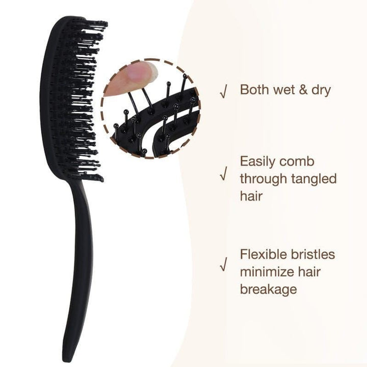 TBC Detangling Hair Brush - Wet &amp; Dry Hollow Brush - Black - Hair Styling tool