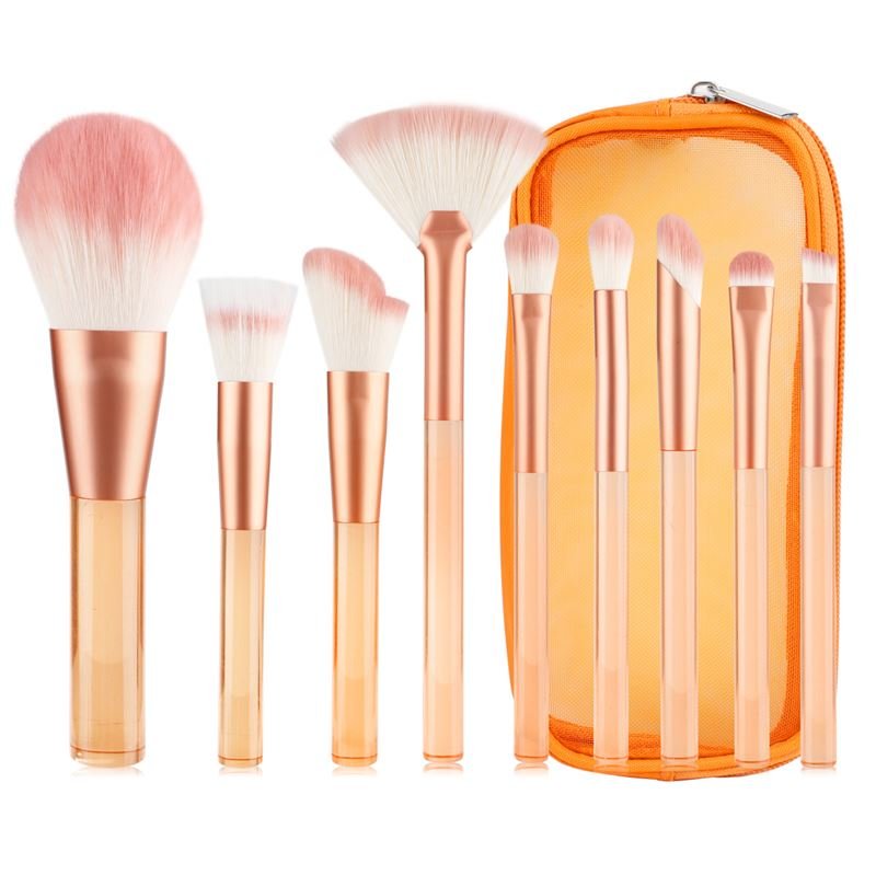 Technique PRO Translucent Perfection Makeup Brush Set - 9 Makeup Brushes with Bag (ORANGE) - 