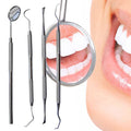 Kit de nettoyage dentaire 4 pièces pour l'hygiène dentaire - 1 miroir buccal, 2 curettes dentaires, 1 grattoir - | Fashiongirl